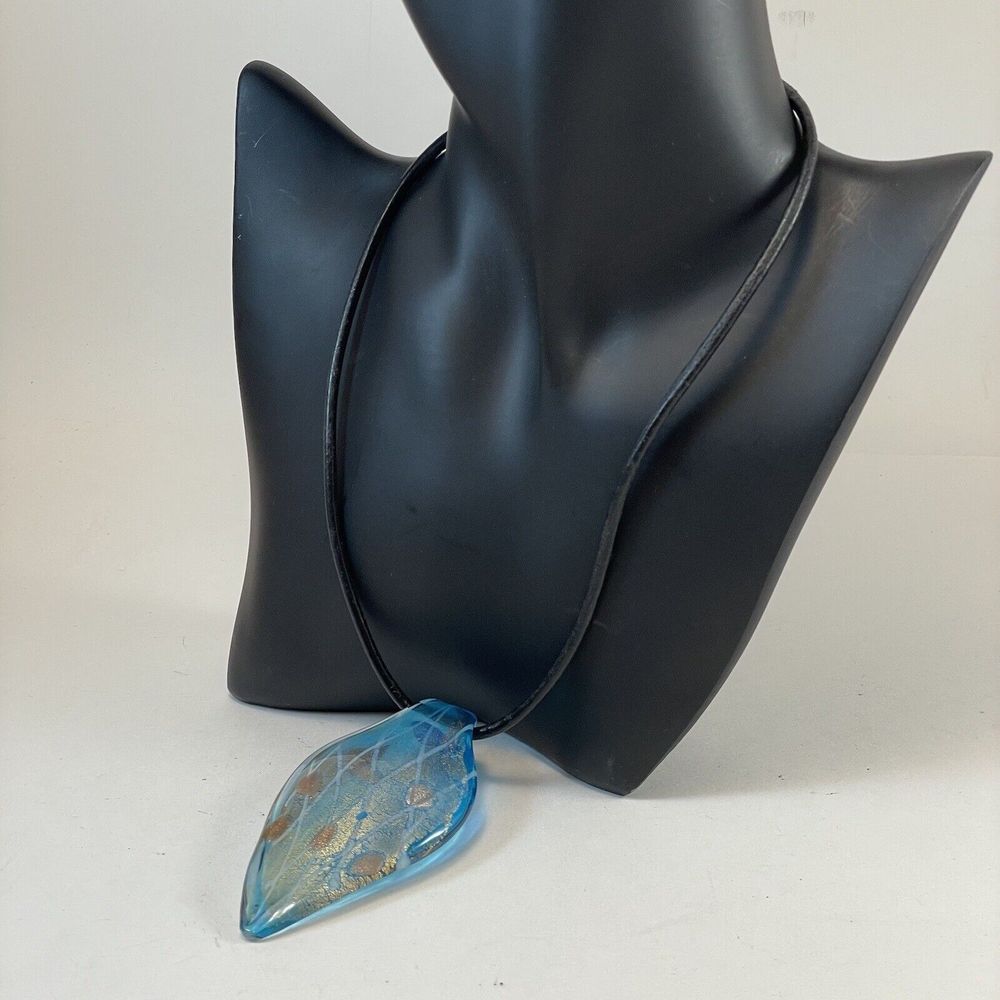 Vermeil & Dichroic Glass Pendant Blue  On Robert Lee Morris Black Cord Necklace - Picture 2 of 15